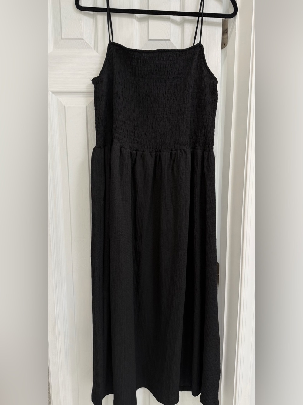 NWT-H&M Black Smocked Bodice Midi Dress with Spaghetti Straps